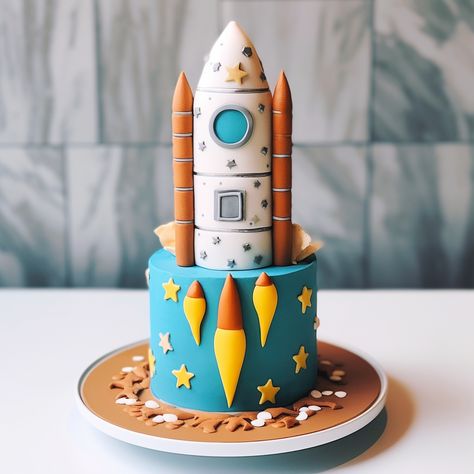 Cake Space Theme, Astraunaut Cake, Rocket Theme Cake, Rocketship Cake, Rocket Fondant, Rocket Cakes For Boys, Astronaut Cake Design, Rocket Birthday Cake, Spaceship Cake