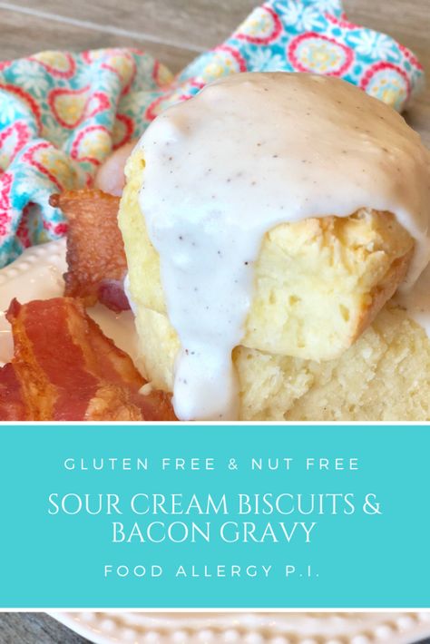 Gluten Free Sour Cream Biscuits, Best Breakfast Sausage, Biscuits Gluten Free, Peanut Free Desserts, Sour Cream Biscuits, Bacon Gravy, Alpha Gal, Sausage Biscuits, Bacon In The Oven