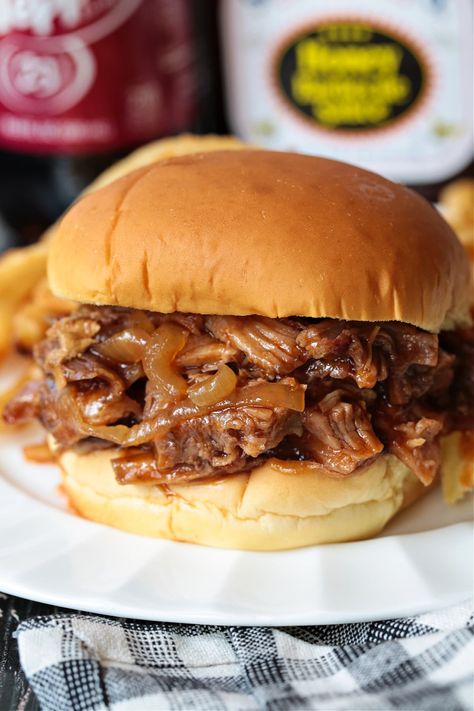 Dr. Pepper Pulled Pork is sweet, savory and crazy delicious. Classic cherry soda caramelizes and tenderizes this addicting slow cooker pork recipe! #pulledpork #slowcookerrecipes #easyrecipes #dinnerideas #pork Cherry Dr Pepper, Dr Pepper Pulled Pork, Slow Cooker Recipes Pork, Cherry Soda, Slow Cooker Pulled Pork, Pulled Pork Recipes, Pork Recipe, Club Sandwich, Slow Cooker Pork