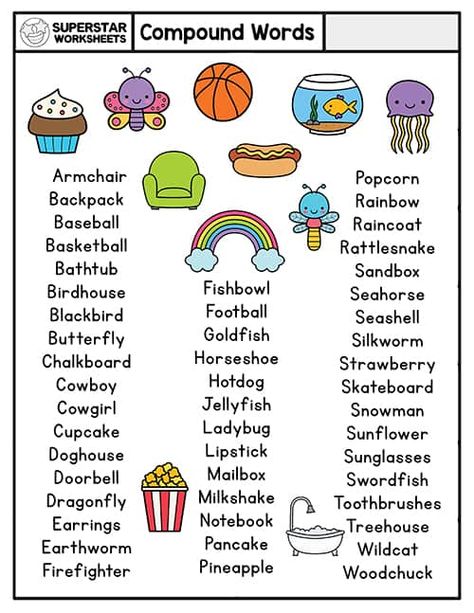 Preschool Compound Words, Compound Words For Preschoolers, Compound Words Preschool, Compound Words Kindergarten, Compound Words Worksheets Kindergarten, Free Compound Words Activities, Compound Words Activities Preschool, Compound Words Worksheets 2nd Grade, Compound Word Games