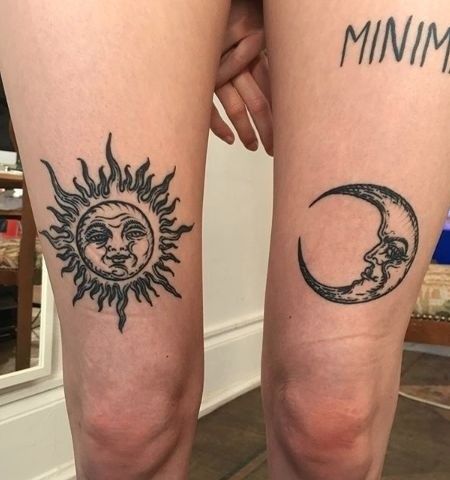 Sun And Moon Tattoos, Moon Sun Tattoo, Matching Best Friend Tattoos, Sun And Moon Tattoo, Moon Tattoos, Sun Tattoos, Arm Band Tattoo, Stomach Tattoos, Tattoo Apprentice