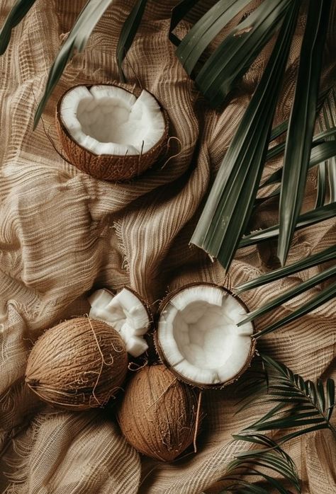 Neutral Colors Aesthetic, Coconut Wallpaper, Hiasan Dalaman Dapur, Fruit Collage, Coconut Aesthetic, Estilo Tropical, Widescreen Wallpaper, Beige Aesthetic, Summer Wallpaper