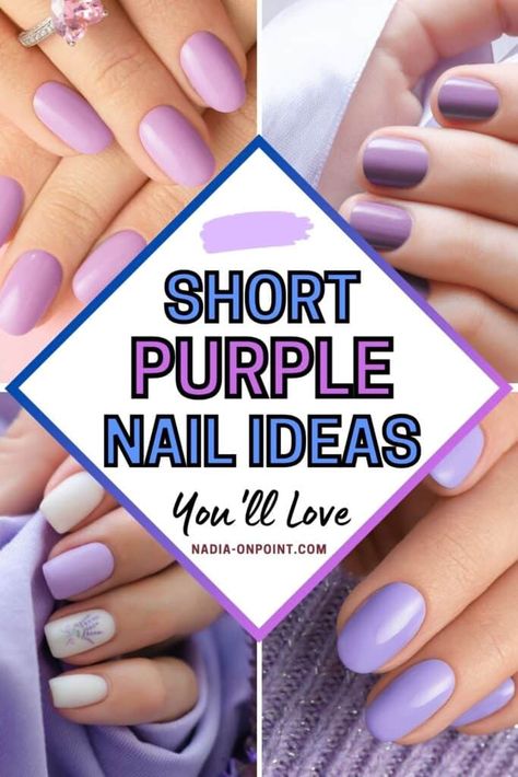 Short Purple Nails: Chic, Playful, and Bold! Purple Gel Nail Designs Ideas, Lilac Purple Nails Short, Easy Purple Nails, Dark Purple Short Nails, Lilac Nails Short, Short Nails Ideas Purple, Light Purple Nails With Glitter, Short Nail Designs Purple, Light Purple Almond Nails