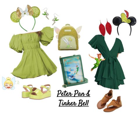 Character Inspired: Peter and Tinker Bell - Curated by AllEars. Bell Outfits, Tinkerbell Characters, Magic Kingdom Outfit, Epcot Rides, Walt Disney World Marathon, Disney World Rides, Peter Pan And Tinkerbell, Disney Treasures, Disney World Outfits