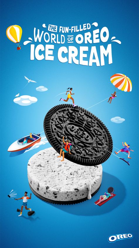 Oreo Poster, Media Design Graphics, Post Design Social Media, Ice Cream Poster, Digital Advertising Design, Oreo Ice Cream, Ads Creative Advertising Ideas, Poster Inspiration, Social Media Advertising Design