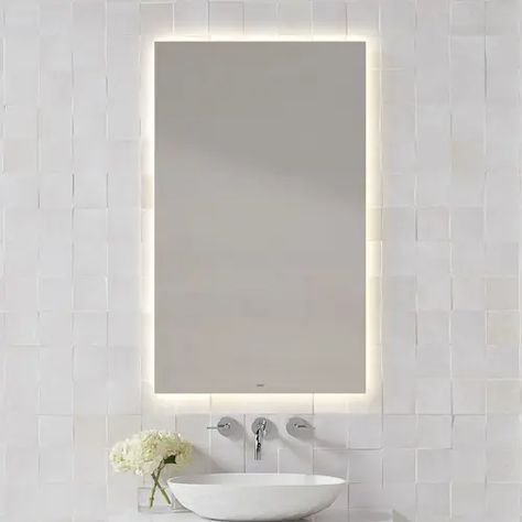 Robern YM2440RGFPD3 | Studio41 | Vitality 24" X 40" X 1-3/4" Rectangle Lighted Mirror With Glow Light Pattern, Warm White (3000k), Dimmable and Defogger Lighted Medicine Cabinet, Mirror Installation, Lighted Wall Mirror, Glow Light, Light Pattern, Lighted Mirror, Mirror Shapes, Edge Lighting, Medicine Cabinet Mirror