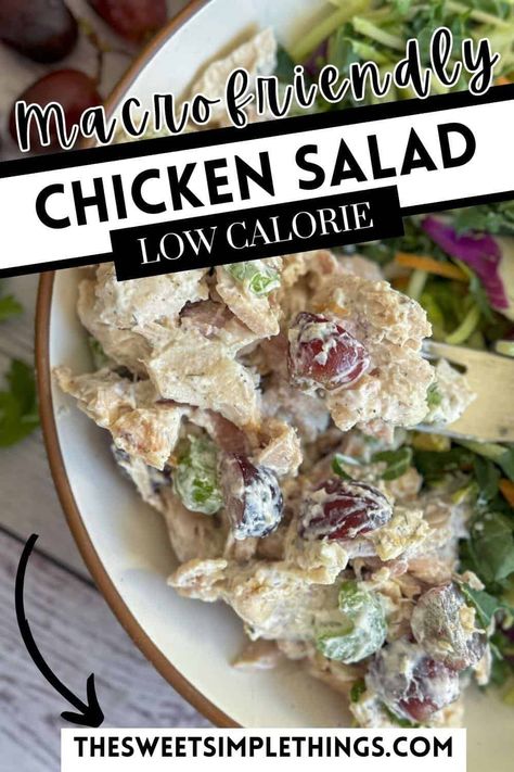 This creamy and delicious macro friendly chicken salad recipe is healthy, high protein, low fat, and a great healthy meal prep. This healthy chicken salad with no mayo really hits the spot to get a high protein meal with low calories. This healthy chicken salad recipe with grapes is great for a hot summer day. It's refreshing and light. Chicken Salad Recipe With Grapes, Recipe With Grapes, High Protein Chicken Salad, Dairy Free Salads, Healthy Spring Recipes, Greek Yogurt Chicken Salad, Yogurt Chicken Salad, Healthy Chicken Salad Recipe, Spring Recipes Dinner