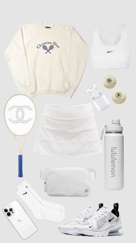 #tennisgirl #tennis #chanel #lululemongirl #lululemon #nike #outfitinspo #sports Tennis Outfit Inspiration, Matching Tennis Outfits, 90s Tennis Aesthetic, Cute Tennis Bag, Tennis Outfits Practice, Tennis Practice Outfit, Cute Tennis Outfits, Nike Tennis Outfits, Cute Tennis Outfit