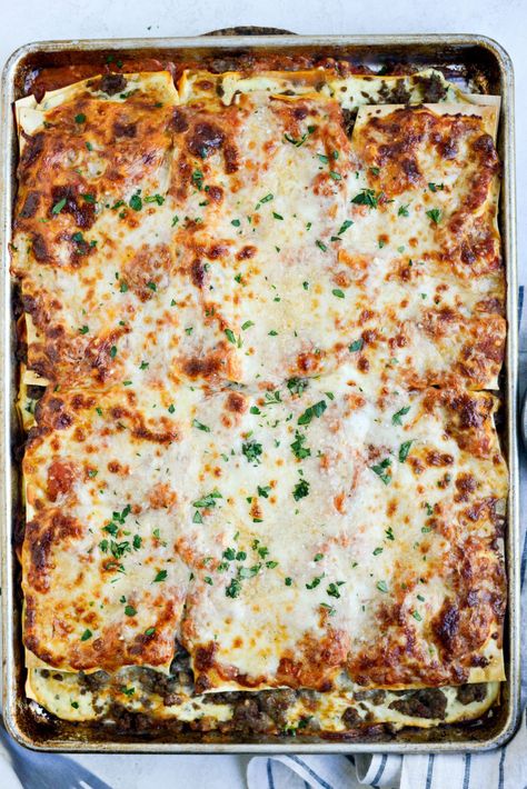 Sheet Pan Lasagna, Delicious Magazine Recipes, Pan Lasagna, Oven Ready Lasagna, Lasagne Sheets, Baked Lasagna, Lasagna Pan, Sheet Pan Suppers, Sheet Pan Dinners Recipes