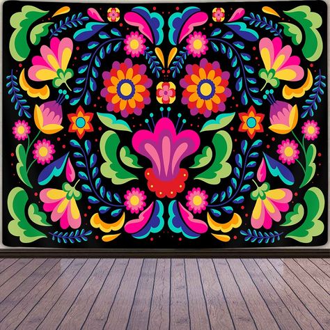 PRICES MAY VARY. 【Size】: 60 x 40 inch (150 x 100 cm), Hang this Mexican tapestry by decor tacks or pushpin directly, very easy. 【Tapestry Material】: This Mexican Floral tapestry is made of 100% polyester fabric, durable, safety, lightweight, Don't worry about fading and pungent smell. 【ELEGANT DESIGN】: This Ethnic Floral Tapestry uses advanced HD printing.The vivid color crisp line delicate hemming strong layering and unique colorful style will bring your room enough vibrant. 【MULTIPLE USE】: Thi Mexican Tapestry, Mexican Room, Plant Tapestry, Hippie Tapestries, Cozy Bedroom Lighting, Mexican Restaurant Decor, Latin Art, Aesthetic Tapestry, Mexican Fabric