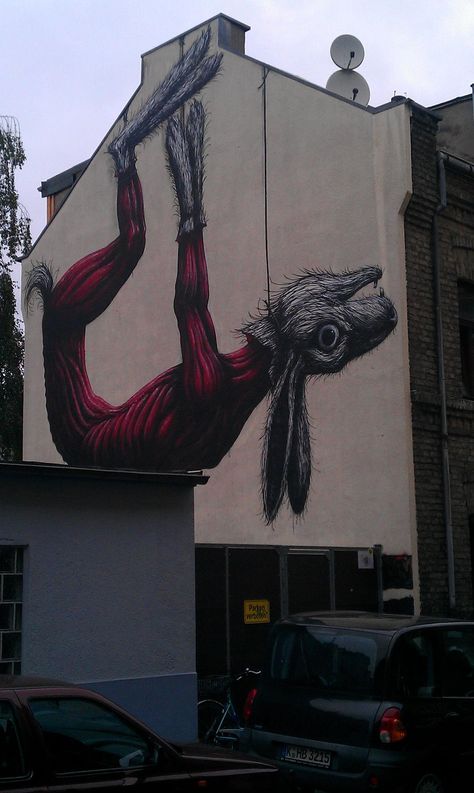 roa in Cologne Bunny Yoga, Urban Artwork, Street Art Utopia, Rabbit Rabbit, Urban Street Art, 3d Street Art, Gcse Art, Sea Art, Weird And Wonderful