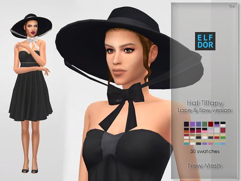 Hat Tiffany - with lace & bow - ELFDOR Sims4 Mod, Sims 4 Cc Goth, Mods Ts4, Historical Hats, Cc Hats, Sims 4 Anime, Sims 4 Toddler, Sims 4 Cas, Ts4 Cc