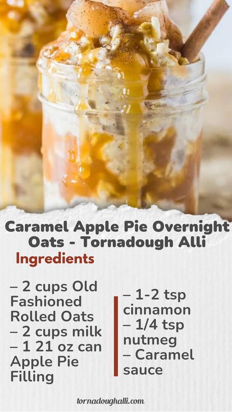 Creamy oats are combined with apple pie filling, spices and caramel to make this Caramel Apple Pie Overnight Oats a delicious breakfast or dessert! Apple Pie Overnight Oats, Creamy Oats, Freezer Meal Prep, Apple Pie Filling, Caramel Apple Pie, Freezer Meal, Homemade Breakfast, Apple Pies Filling, Delicious Breakfast