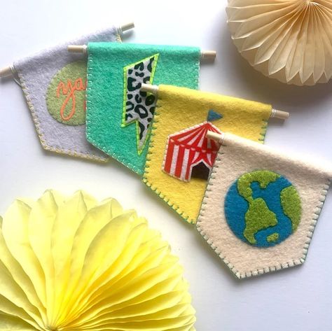 SavanaLawlerTextiles - Etsy Flag Ideas Creative, Fiver Friday, Bunting Ideas, Kids Wall Hanging, Embroidery Business, Felt Bunting, Felt Kids, Flag Crafts, Felt Wall Hanging