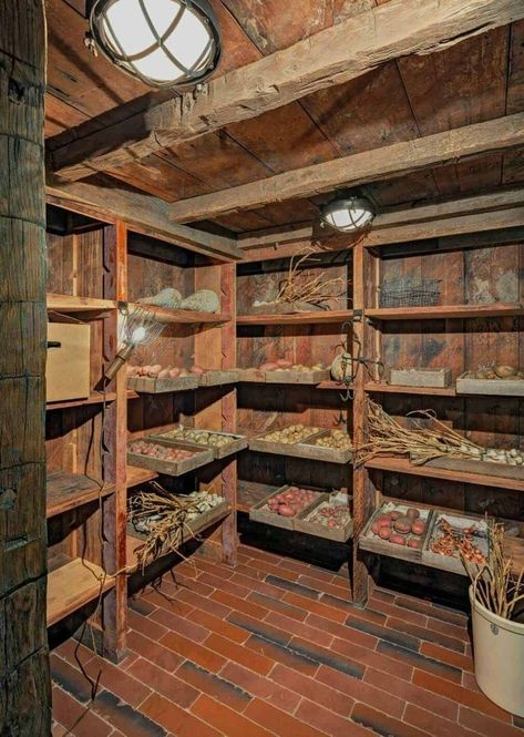 Root Cellar Storage, Underground Cellar, Greenwich Connecticut, Finished Basement Ideas, Root Cellar, Cellar Design, Cold Room, Witch House, Pantry Design