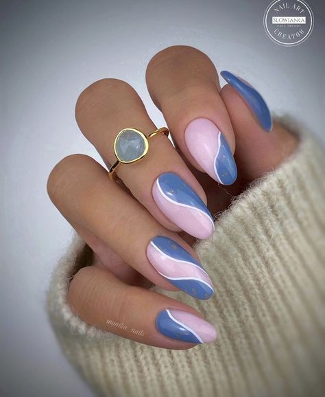 Almond Gel Nails, Blue Gel Nails, Girly Acrylic, Lilac Nails, Nail Looks, Classy Nail Designs, Fancy Nails Designs, Glitter Gel Nails, Purple Nail