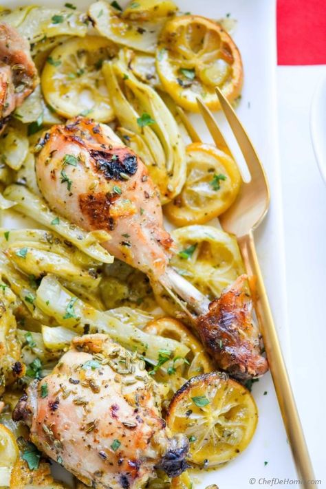 Roasted Chicken with Limoncello, thanksgiving dinner for two! Delish Chicken Recipes, Fennel Chicken, Roasted Lemon Chicken, Limoncello Recipe, Fall Favorites Recipes, Eat More Chicken, Orange Marmalade, Summer Dishes, Awesome Recipes