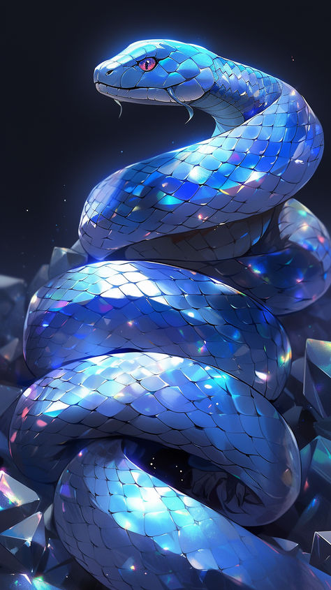 Serpent Art, Mythical Snake, Snake Magic Art, Fantasy Snake, Snake Concept Art, Mystical Snake, Mythical Snake Fantasy Art, Blue Snake Art, White Snake Fantasy Art