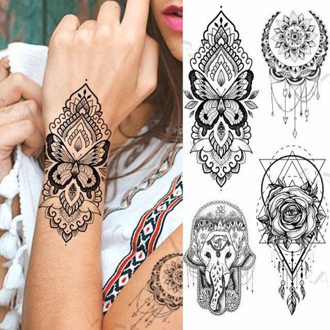 3d Mehndi, Mandala Sun Tattoo, Mehndi Flower, Diy Henna, Black Skull Tattoo, Arm Temporary Tattoos, Temporary Tattoo Sleeves, True Tattoo, Mermaid Tattoos