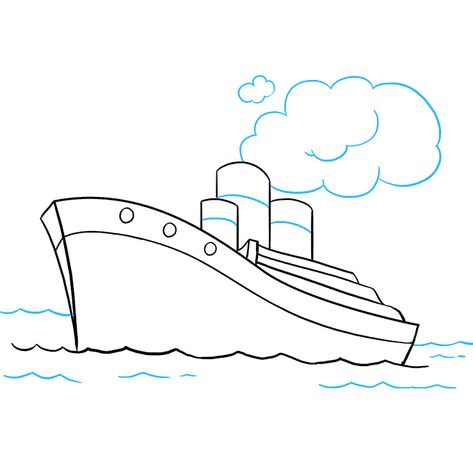 How to Draw a Ship – Really Easy Drawing Tutorial Easy Ship Drawing, Kapal Feri, Easy Pictures To Draw, Drawing Room Interior Design, Sea Drawing, Mandala Wallpaper, Menu Design Template, Easy Cartoon Drawings, Ship Drawing