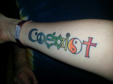 Awesome Coexist Rainbow Tattoo! Thanks Lisa! Coexist Tattoo, Rainbow Tattoo Ideas, Quotes Rainbow, Tattoo Pieces, Tattoo Design For Women, Rainbow Tattoo, Bow Tattoo Designs, Rain Bow, Pride Tattoo