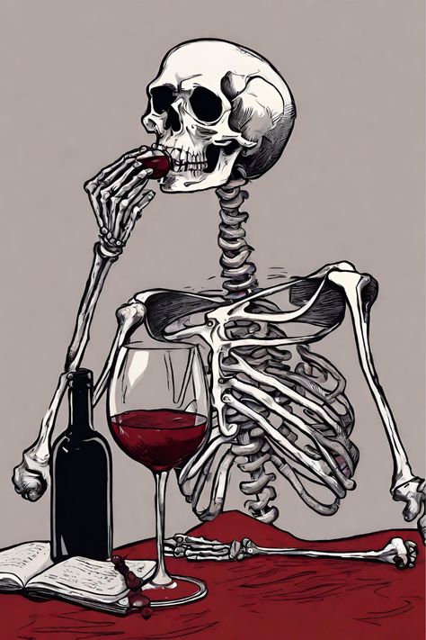 Skeleton Drinking, Pocket Art, Skeleton Girl, Digital Art Poster, Halloween Wine, Wine Poster, Tattoo Girl, Playlist Covers, Goth Art