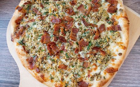 Chef Cento turned a fancy seafood appetizer into a new and improved pizza pie! Fancy Seafood, Clam Pizza, Clams Casino, Seafood Appetizers, Pizza Pie, Pizza Recipe, New And Improved, Flatbread, Pizza Recipes