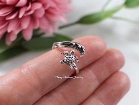 This highly detailed sterling silver wave ring is accented with the cutest little turtle! wave ring, turtle ring, tortoise ring, beach wave ring, dainty wave ring, gifts for her, ocean gifts, ocean lovers gift, ocean ring, ocean wave ring, sterling silver wave, surfers ring, surfers wave ring, wave ring, wave jewelry, turtle jewelry, womens wave ring Twisted Jewelry, Silver Turtle Ring, Wave Ring Silver, Tortoise Ring, Ocean Ring, Turtle Ring, Wave Jewelry, Ocean Gifts, Turtle Jewelry