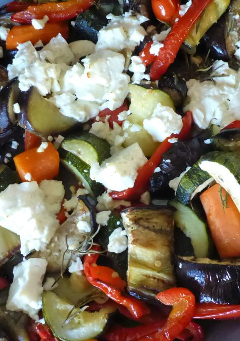 Roasted Feta Veggies, Roasted Veggies With Feta, Roasted Vegetables With Feta, Greek Vegetables, Roasted Mediterranean Vegetables, Easy Roasted Vegetables, Roasted Veggies In Oven, Roasted Vegetable Pasta, Roasted Vegetable Salad