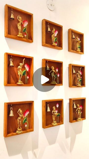 Wood Trays, Antique Wall Decor, Acrylic Colours, Wd 40, Brass Statues, Wall Frames, Instagram Diy, Brass Bells, Indian Decor