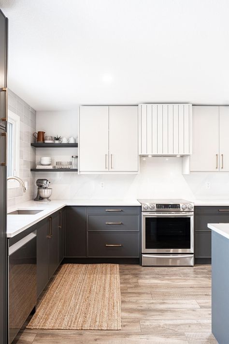 Dalhousie Place — Homecoming Studios Black Metal Stair Railing, Slim Shaker Cabinet, Shaker Cabinets Kitchen, Slim Shaker, Ikea Kitchens, Windows Black, Kitchen 2020, Shaker Door Styles, Patterned Tiles