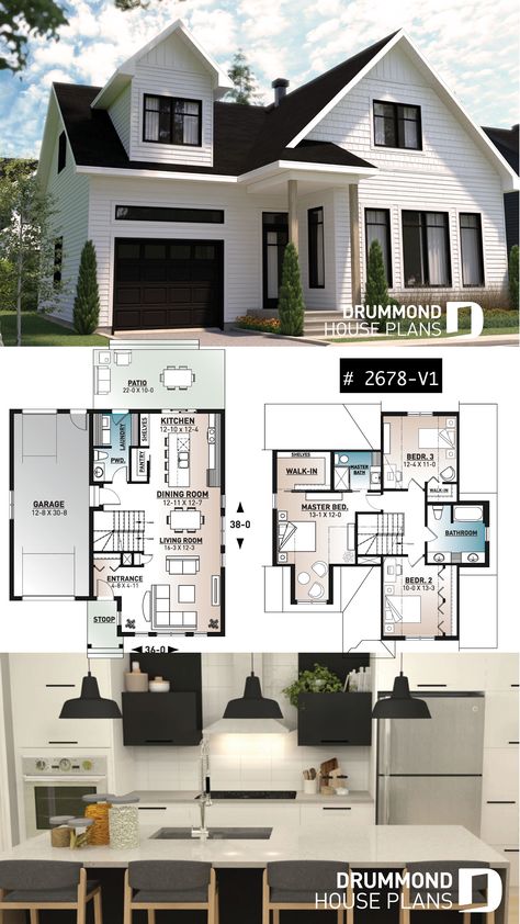 Small Modern Farmhouse, Small Modern Farmhouse Plans, Case Minecraft, Architecture Cool, Pelan Rumah, Two Story House Plans, House Plans One Story, تصميم للمنزل العصري, Casas The Sims 4