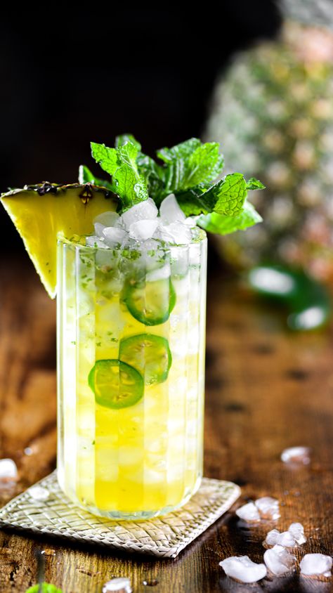 Tropic Thunder Pineapple Jalapeno Mint Mocktail - Sweet Savory Sour Pineapple Mint Mocktail, Pineapple Mango Mocktail, Jalapeno Mocktail, Mint Mocktail, Tropic Thunder, Mint Cocktails, Pineapple Mint, Pineapple Cocktail, Delicious Food Ideas