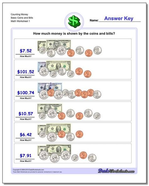 https://www.dadsworksheets.com Money Counting Worksheet #money #worksheets #counting #currency #coins #and #bills #math #making #change #comparing #identifying Counting Dimes Worksheet, Making Change Worksheets, Kindergarten Money Worksheets, Counting Coins Worksheet, Money Kindergarten, Printable Play Money, Counting Money Worksheets, Money Math Worksheets, Math Facts Addition