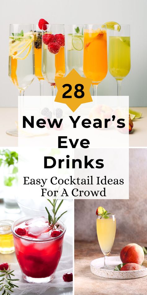 Raise a glass to new beginnings with our selection of 28 New Year's Eve Drinks! These easy cocktail recipes are designed to delight your guests and make your celebration memorable. Find everything from sophisticated martinis to fun and fruity punches. Click to mix up some festive cheer and welcome the New Year in style. #NewYearsEveCocktails New Years Eve Punch Recipes, New Years Punch Recipes, New Year’s Eve Drinks Easy, New Year’s Eve Punch Alcoholic, New Years Drinks, New Year’s Eve Mixed Drinks, New Year’s Eve Batch Cocktail, New Year’s Eve Champagne Drinks, Cranberry Champagne Cocktail