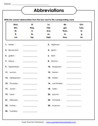 Printable Abbreviation Worksheets Third Grade Language Arts Worksheets, 3rd Grade English Worksheets Free Printable, Worksheets For Middle Schoolers, Abbreviations Worksheet, Multicultural Night, Third Grade Language Arts, Free English Worksheets, Speed Writing, 5th Grade Worksheets