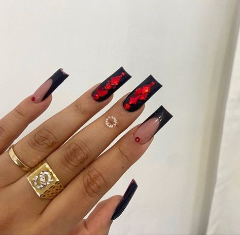 Blue Diamond Nails, Red Bottom Nails, Red Black Nails, Black Prom Nails, Sweet 16 Nails, Black Toe Nails, Burgundy Acrylic Nails, Black Acrylic Nail Designs, Red Ombre Nails