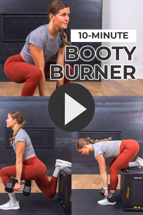 Build your booty with this strength-focused glute workout for women! 5 of the best dumbbell glute exercises to build strong, defined glutes and legs. All you need is a set of dumbbells and modifications are provided for all fitness levels! Dumbbell Glute, Dumbbell Hip Thrust, Glutes At Home, Single Leg Hip Thrust, Glute Workout Gym, Leg Workouts Gym, Nourish Move Love, Workouts Gym, Single Leg Deadlift