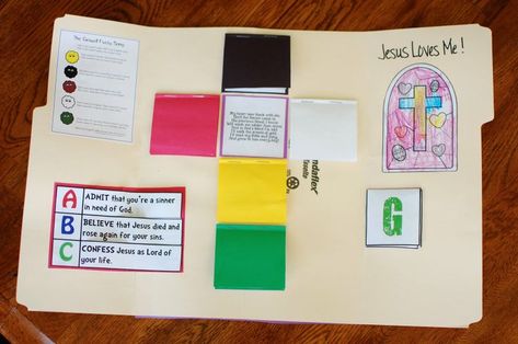 Wordless Salvation Colors shaped as a Cross. Wordless book lap book activity, great for church or VBS activities. Abc Of Salvation, Evangelism Ideas, Vbs Activities, Lap Books, Wordless Book, Lap Book, Church Activities, Church Crafts, Bible Lessons For Kids