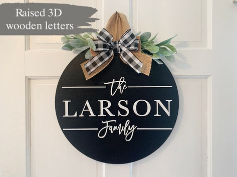 Personalized Last Name Sign Front Door Wreath Wooden Door | Etsy Last Name Door Hanger, Wooden Front Door, Initial Door Hanger, Monogram Door Hanger, Wedding Doors, Wood Door Hanger, Door Signs Diy, Realtor Closing Gifts, Wood Door Hangers