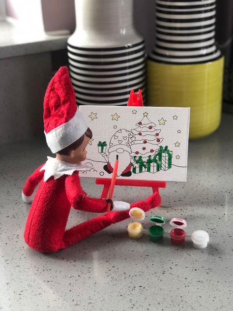 Elf On The Shelf Painted Banner, Elf Painting, Elf On The Shelf Painting, Elf On The Shelf Painting Canvas, Elf On Shelf Painting, Christmas Elf Painting, Make Your Own Elf On The Shelf Doll, Elf Toy Making Door, Artist Easel