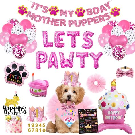 PRICES MAY VARY. 🎀 IT’S PAWTY TIME! – Nothing is better than a gorgeous party for your puppy! Then you must take a look at our supplies. All the decorations in this kit feature paw patterns. And the pink color scheme is perfect for your princess. There is also a pink outfit that will impress everyone. [WOOF.] The cutest and sweetest girl is coming. Let’s pawty! 🐾 DOG BIRTHDAY PARTY SUPPLIES INCLUDES - 6 x 12’’ confetti balloons | 14 x 12’’ latex balloons | 13 x foil balloons | 1 x glitter bann Puppy Dog Pals Birthday Party, Tutu Birthday Party, Dog First Birthday, Its My Bday, Puppy Dog Pals, Puppy Birthday Parties, Bandana Bow, Pink Puppy, Paw Patrol Birthday Party