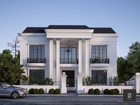 French House Exterior Modern, Modern Neoclassical Architecture, Classic Villa Exterior, New Classic Villa, Modern Contemporary House Plans, Colonial House Exteriors, Classical House, Classic House Exterior, Classic House Design