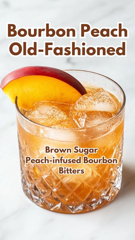 Bourbon Peach Old-Fashioned Old Fashion Drink Recipe, Brown Sugar Peaches, Best Mixed Drinks, Peach Cocktail, Old Fashioned Drink, Peach Sangria, Aromatic Bitters, Cocktail Bitters, Refreshing Drinks Recipes