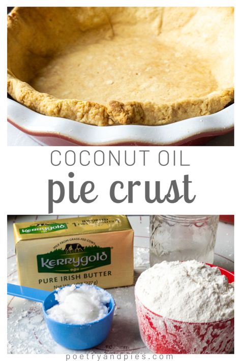 Coconut Oil Pie Crust — Poetry & Pies Coconut Oil Pie Crust Recipe, Oat Flour Pie Crust, Coconut Oil Pie Crust, Coconut Flour Pie Crust, Oil Pie Crust, Baking Tricks, Baking Cookbooks, Pie Crust Recipe, Flaky Pie Crust