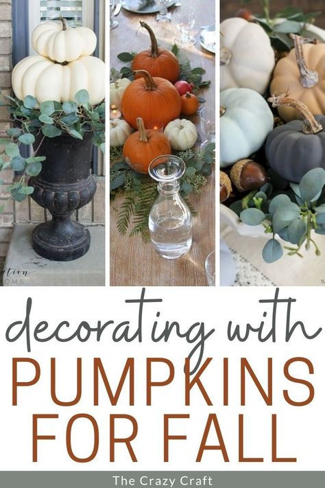 Come browse my favorite ideas for decorating with pumpkins. Bring a touch of autumn into your home decor, outdoor decorating, tablescapes, and porch decor. Mini Pumpkins Decor, Decorating With Pumpkins, Thanksgiving Decorations Diy, Party Place, Ideas For Decorating, Outdoor Decorating, Small Basket, Fall Inspiration, Pumpkin Crafts