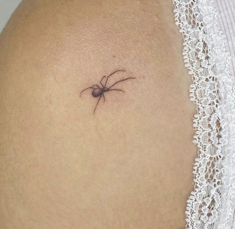 Small Spider Tattoo Ideas, Delicate Spider Tattoo, Fine Line Spider Tattoo, Spider Tattoo Behind Ear, Dainty Spider Tattoo, Spider Stick And Poke, Tiny Spider Tattoo, Tattoo Ideas Spider, Small Spider Tattoo