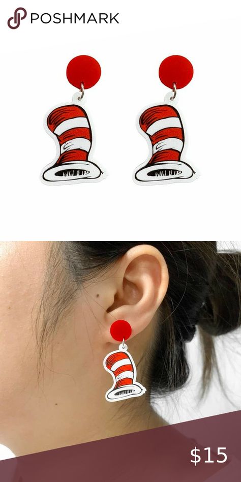 Educator Teacher Dr. Seuss Cat in the Hat Earrings  NEW Pants Jewelry, Teacher Jewelry, Sassy Pants, Diy Things, Dr Suess, Teacher Outfit, Cat In The Hat, Teacher Outfits, Acrylic Earrings