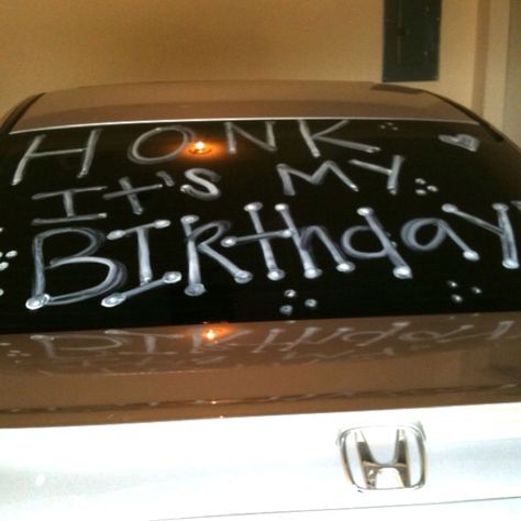 Birthday surprise :) do this to emi window on car as we go to Atlanta Car Window Birthday Messages, Happy Birthday On Car Window, Decorated Car For Birthday, Car Window Paint, Best Friend Birthday Surprise, Birthday Surprise Husband, Birthday Pranks, Birthday Present For Boyfriend, Birthday Wishes For Him