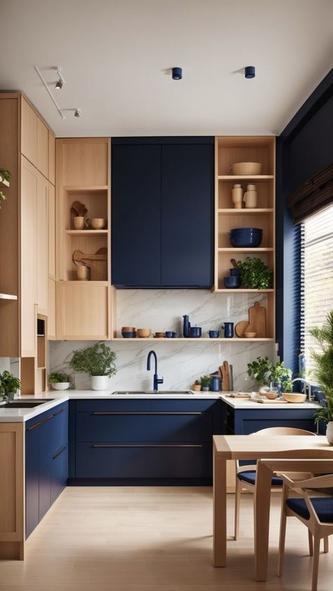 Dark Blue Kitchens, Kitchen Decor Trends, Blue Kitchen Designs, Navy Kitchen, 2024 Kitchen, Blue Kitchen Cabinets, Kitchen Trends, Kitchen Room Design, Blue Kitchens